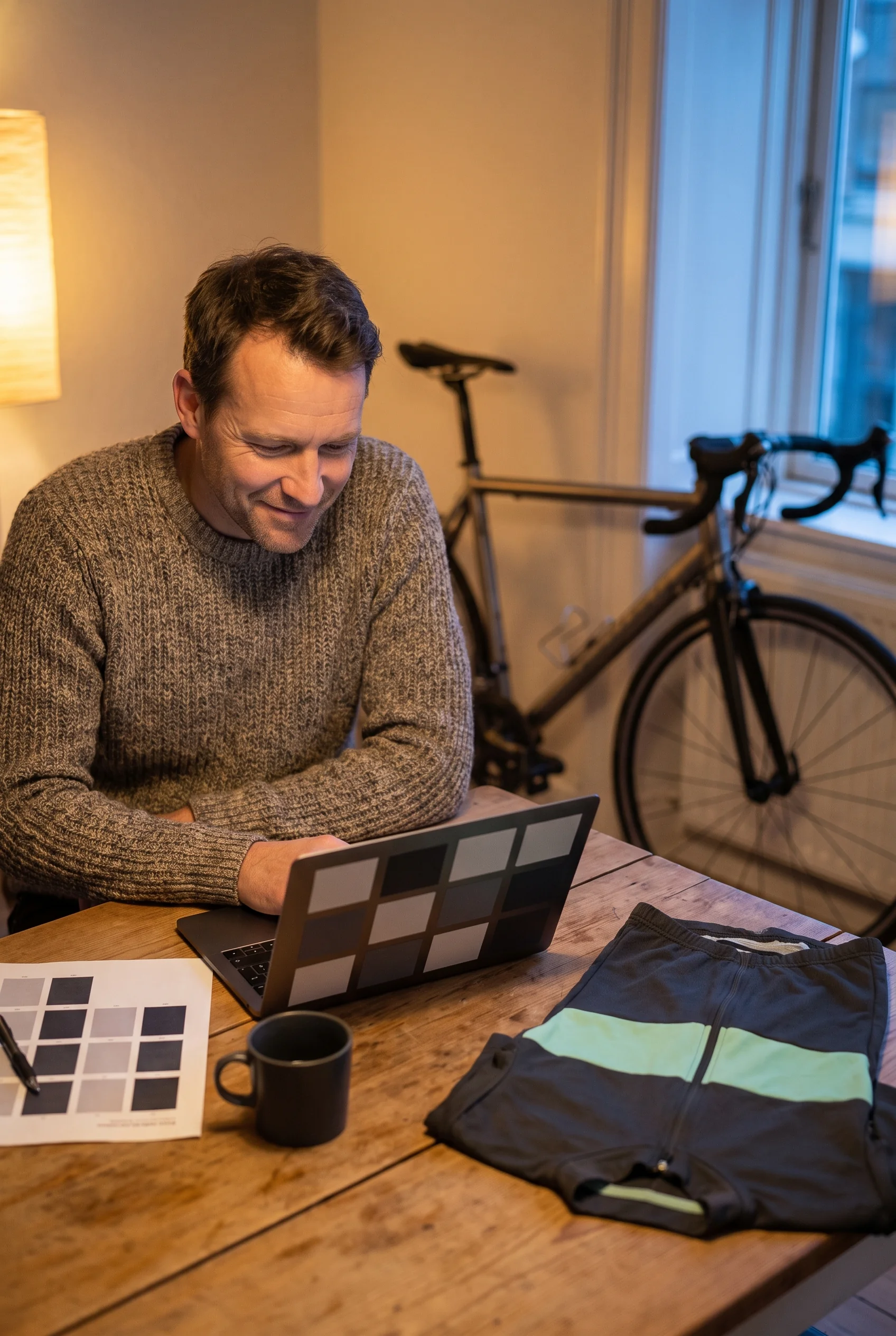A team manager at home in the evening reading the reorder plan that has just arrived on his laptop